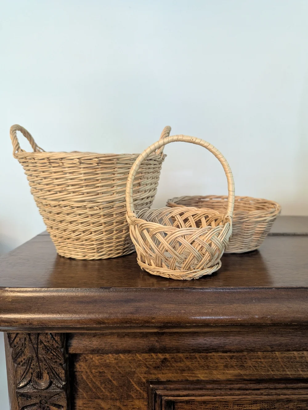 Folk Art Mini Woven Wicker Baskets - Set of 3